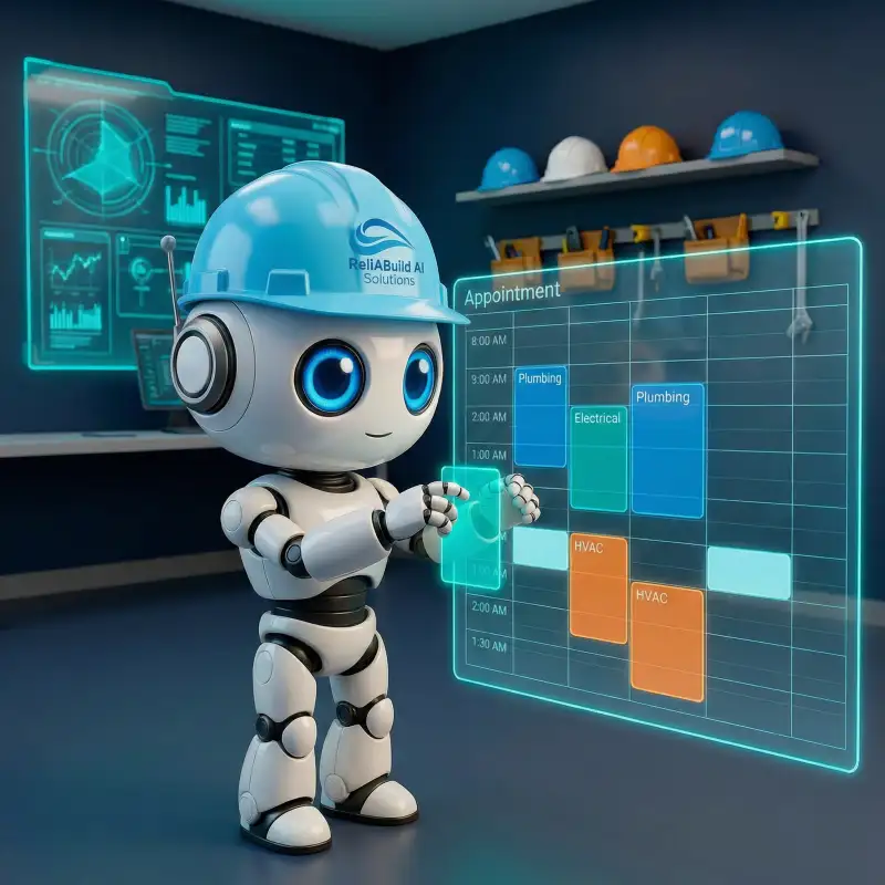 ReliAbuild AI bot managing technician dispatch and scheduling board