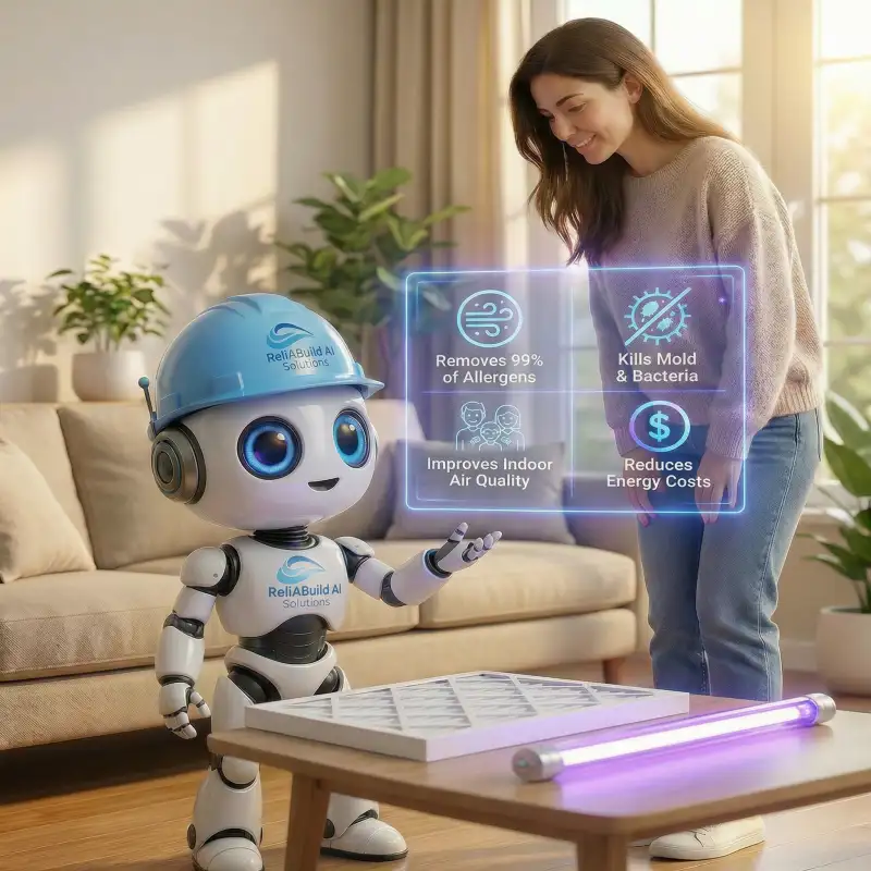 ReliAbuild AI bot demonstrating indoor air quality benefits to homeowner